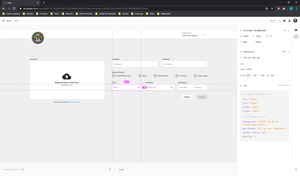 A prototype in a web browser with a design specification.