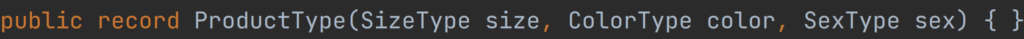 Java Record for ProductType type.