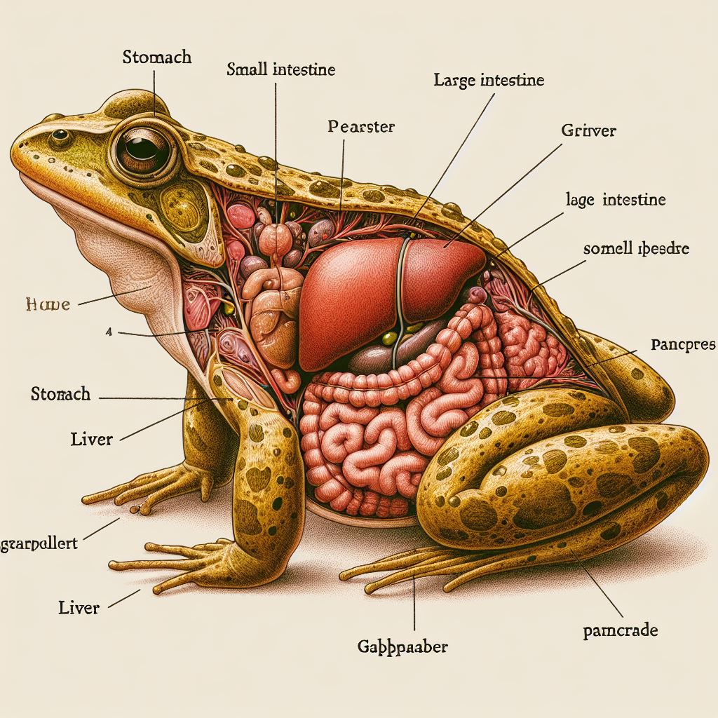 The image shows a frog with its internal organs highlighted, generated by artificial intelligence. It appears to be correct, but on closer inspection it is clear that almost all the organ names are made up, as is the internal structure of the frog.